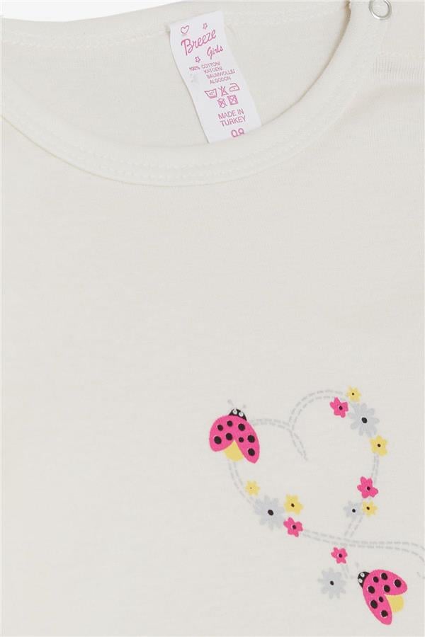 Baby Girl Snap-Button Bodysuit with Ladybug Print, Floral Design, Ecru (9 Months-3 Years)
