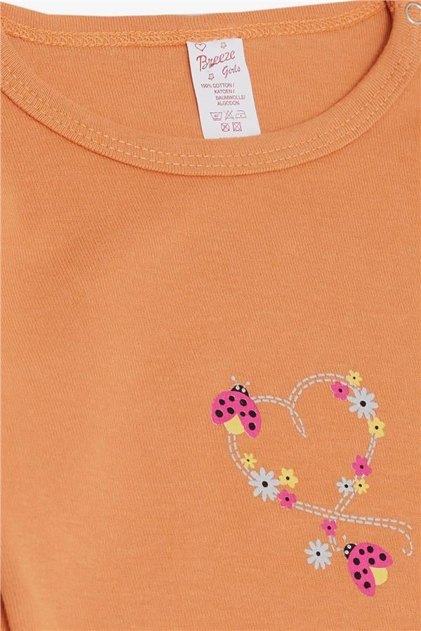 Baby Girl Snap-Button Bodysuit with Ladybug Print and Floral Design, Salmon (9 Months-3 Years)