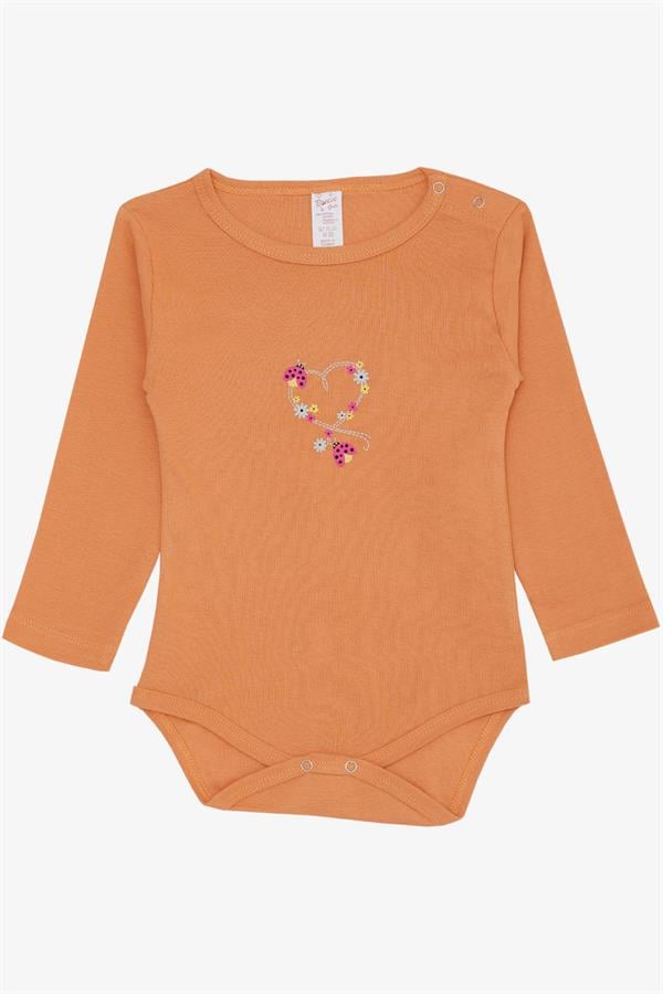 Baby Girl Snap-Button Bodysuit with Ladybug Print and Floral Design, Salmon (9 Months-3 Years)