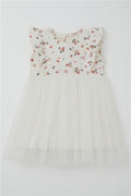 Baby Girl Dress with Flowers, Tulle and Ruffles, Ecru (9 Months-3 Years)