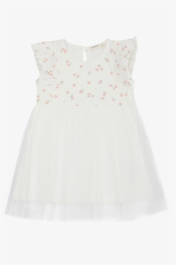 Baby Girl Dress with Flowers, Tulle and Ruffles, Ecru (9 Months - 1.5 Years)