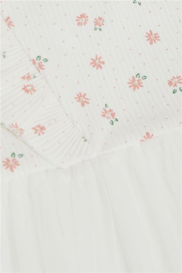 Baby Girl Dress with Flowers, Tulle and Ruffles, Ecru (9 Months - 1.5 Years)