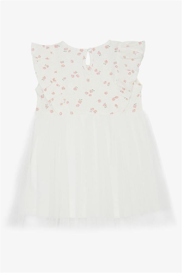 Baby Girl Dress with Flowers, Tulle and Ruffles, Ecru (9 Months - 1.5 Years)