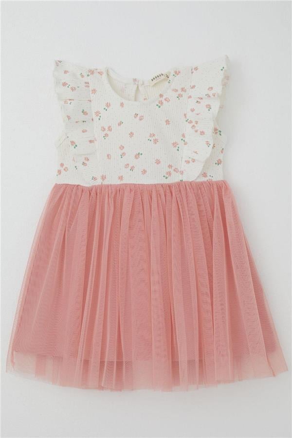 Baby Girl Dress with Flowers, Tulle and Ruffles, Ecru (9 Months-3 Years)