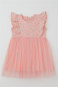 Baby Girl Dress with Flowers, Tulle and Ruffles, Salmon Color (9 Months-3 Years)