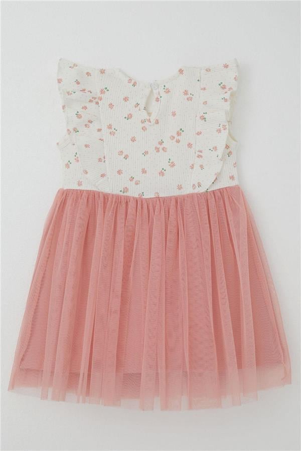 Baby Girl Dress with Flowers, Tulle and Ruffles, Ecru (9 Months-3 Years)