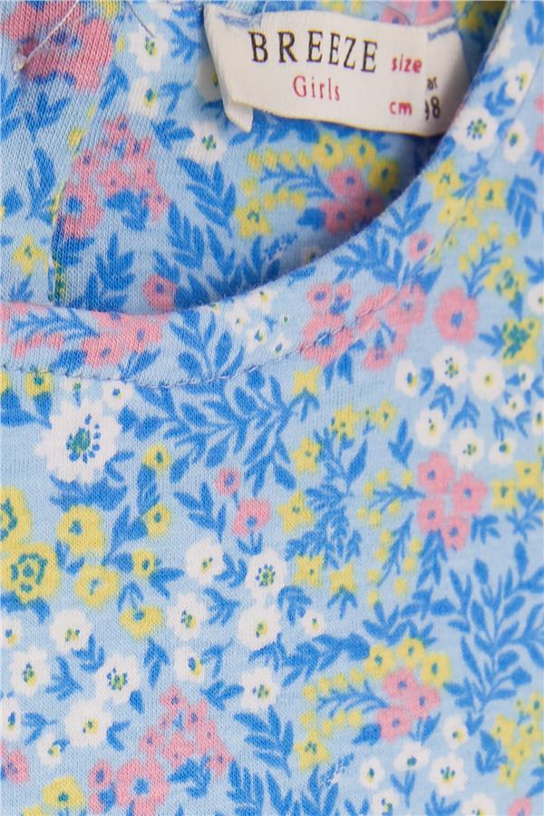 Baby Girl's Bodysuit with Floral Pattern and Bow, Blue (9 Months-3 Years)