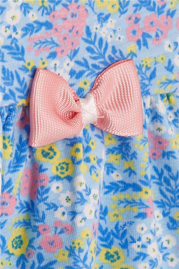 Baby Girl's Bodysuit with Floral Pattern and Bow, Blue (9 Months-3 Years)