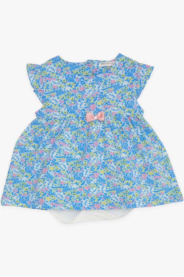 Baby Girl's Bodysuit with Floral Pattern and Bow, Blue (9 Months-3 Years)