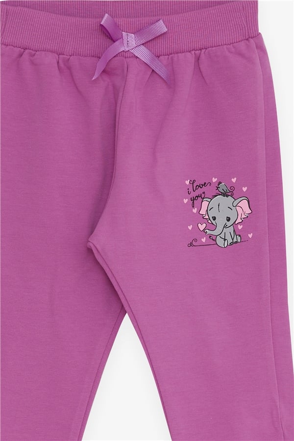 Baby Girl Sweatpants with Elephant Print, Purple (6 Months-1.5 Years)
