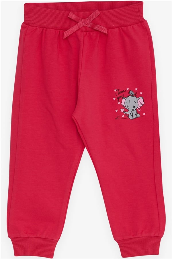 Baby Girl Sweatpants with Elephant Print, Fuchsia (6 Months-1.5 Years)