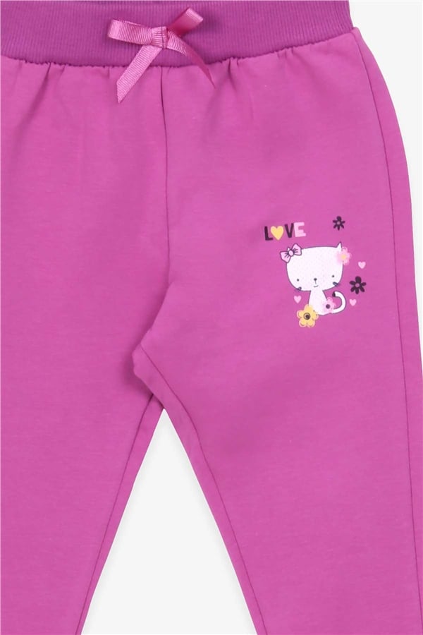 Baby Girl Sweatpants with Cat Print, Lilac (6 Months-1.5 Years)