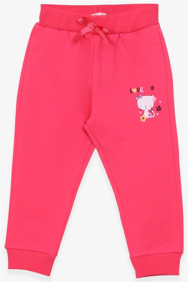 Baby Girl Sweatpants with Cat Print, Coral Color (6 Months-1.5 Years)