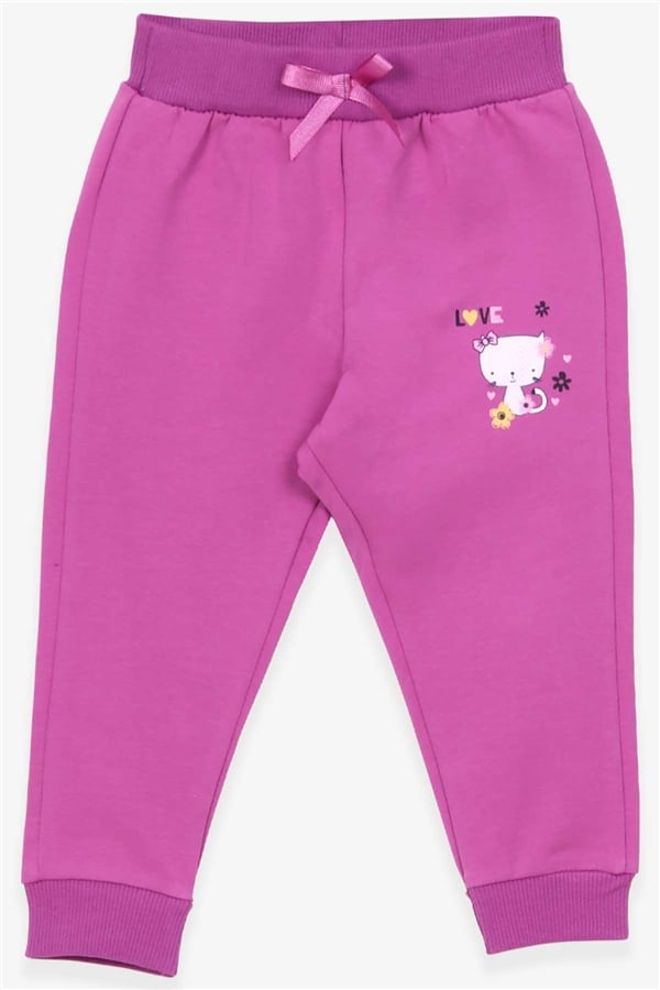 Baby Girl Sweatpants with Cat Print, Lilac (6 Months-1.5 Years)