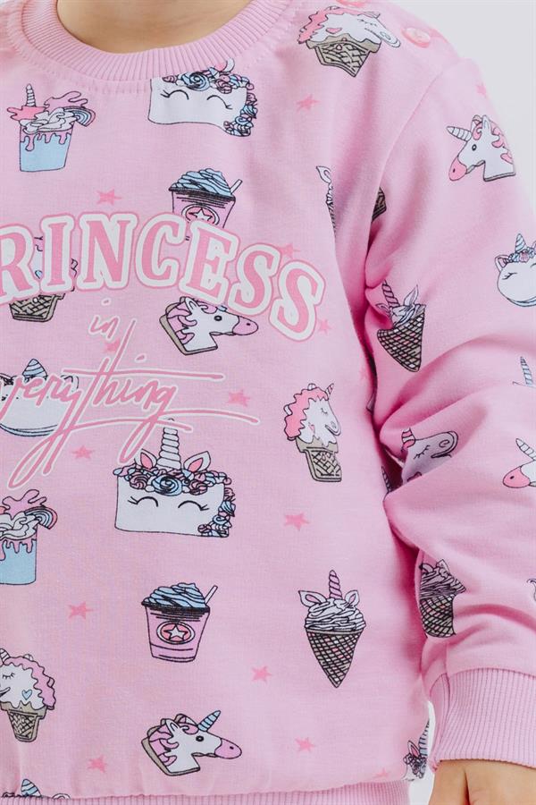 Baby Girl Tracksuit Set Princess Dinosaur Pattern Pink (9 Months-3 Years)
