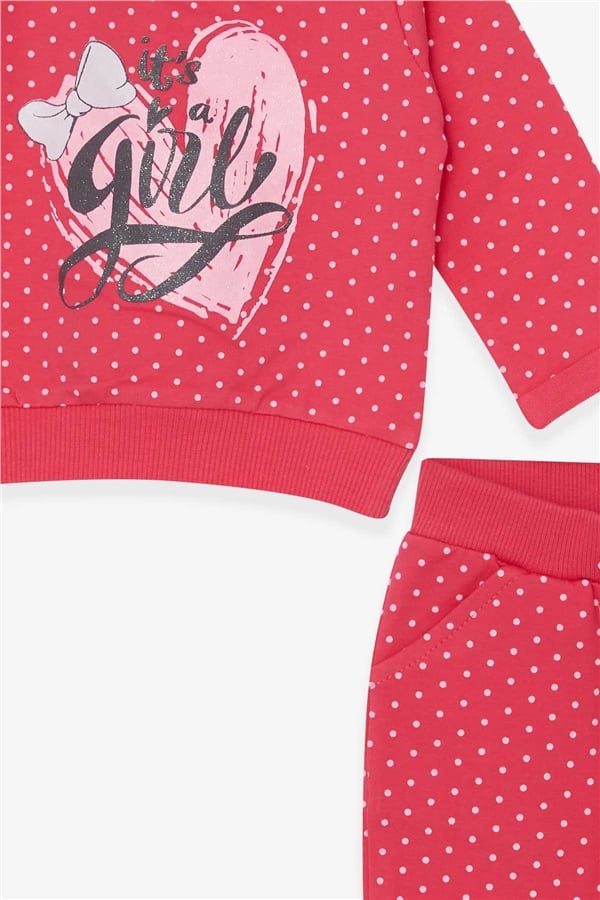 Baby Girl Tracksuit Set with Polka Dot and Glitter Print, Coral (6 Months - 1.5 Years)