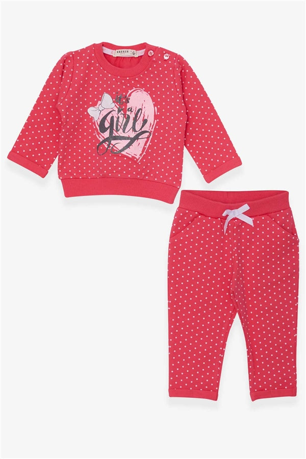 Baby Girl Tracksuit Set with Polka Dot and Glitter Print, Coral (6 Months - 1.5 Years)