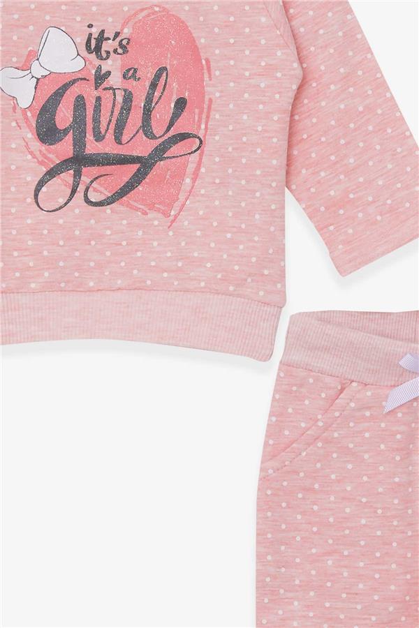 Baby Girl Tracksuit Set, Polka Dot, Glitter Print, Salmon Melange (6 Months-2 Years)