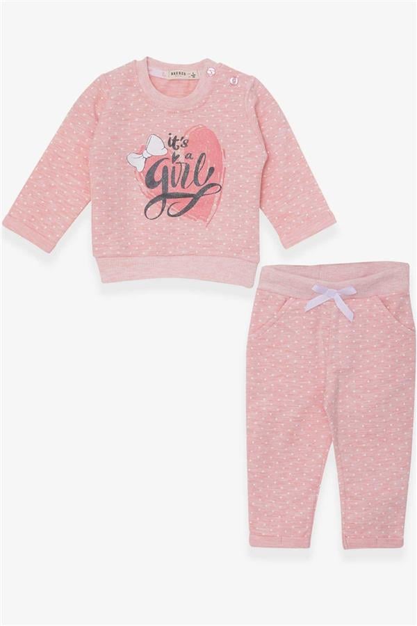 Baby Girl Tracksuit Set, Polka Dot, Glitter Print, Salmon Melange (6 Months-2 Years)