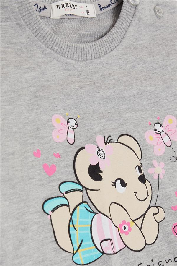 Baby Girl Tracksuit Set Cute Animal Friends Light Grey Melange (4 Months-1.5 Years)