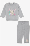 Baby Girl Tracksuit Set Cute Animal Friends Light Grey Melange (4 Months-1.5 Years)