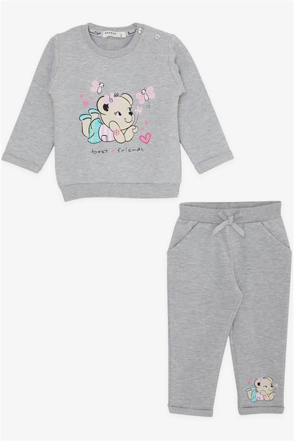 Baby Girl Tracksuit Set Cute Animal Friends Light Grey Melange (4 Months-1.5 Years)