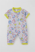 Baby Girl Short-Sleeved Romper with Cute Kitten Pattern, Light Grey Melange (0-6 Months)