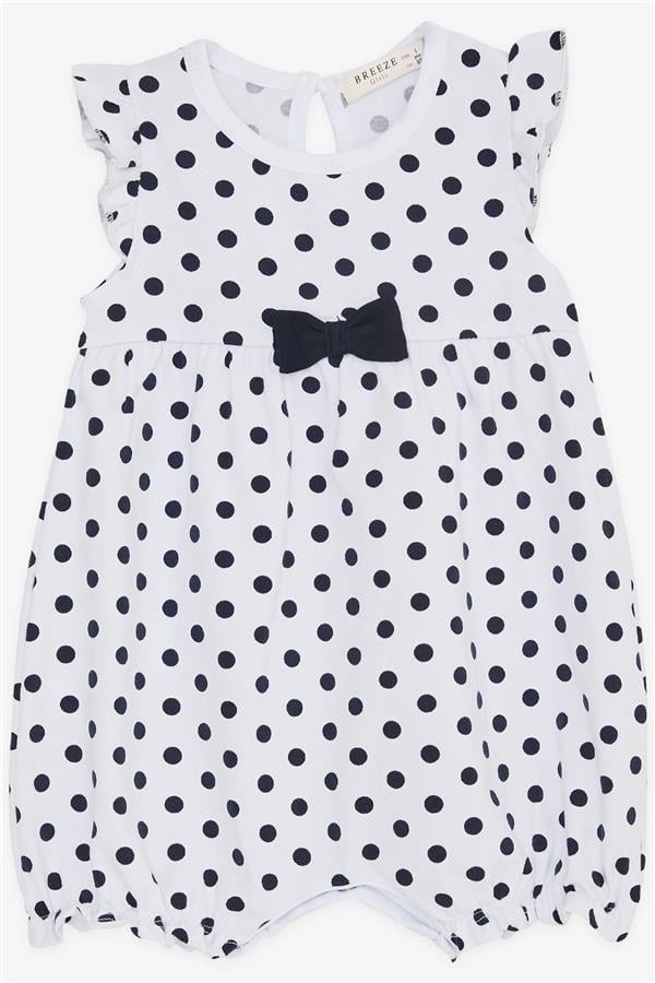 Baby Girl Short Romper with Polka Dot and Bow, White (4 Months-1.5 Years)