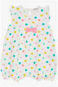 Baby Girl Short Romper with Polka Dot and Bow, Ecru (4 Months-1.5 Years)