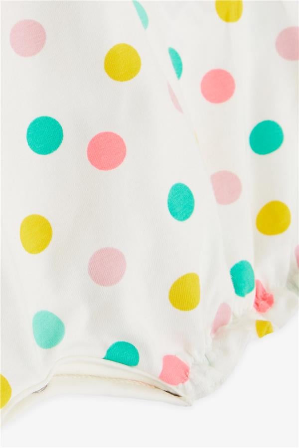 Baby Girl Short Romper with Polka Dot and Bow, Ecru (4 Months-1.5 Years)