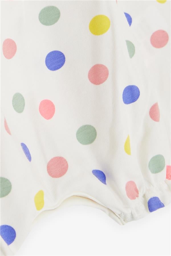Baby Girl Short Romper with Polka Dot and Bow, Ecru (4 Months-1.5 Years)