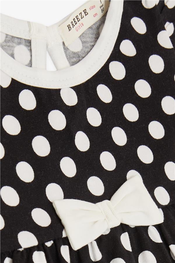 Baby Girl Short Romper with Polka Dot and Bow, Black (4 Months-1.5 Years)