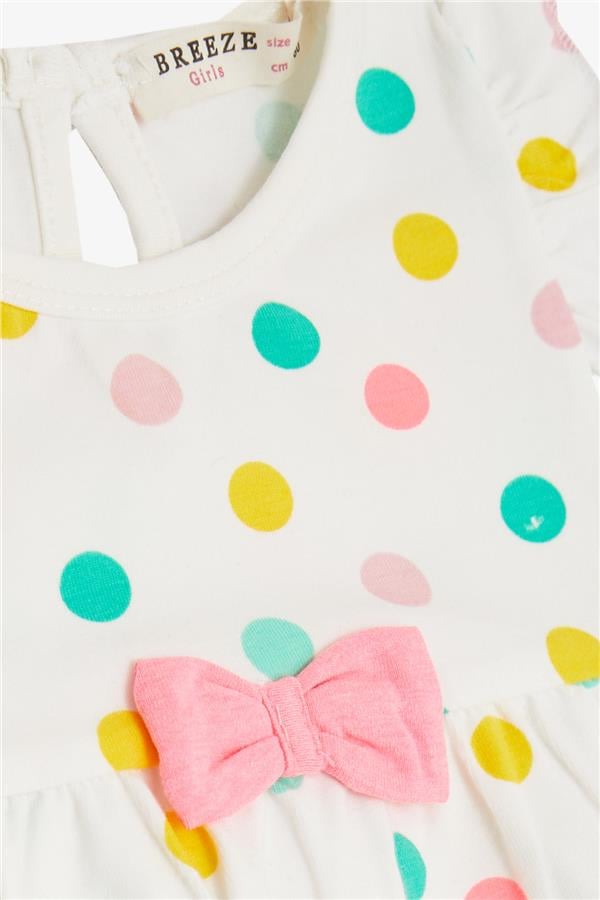 Baby Girl Short Romper with Polka Dot and Bow, Ecru (4 Months-1.5 Years)