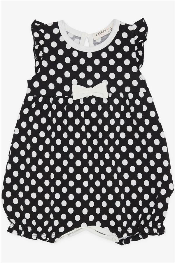 Baby Girl Short Romper with Polka Dot and Bow, Black (4 Months-1.5 Years)