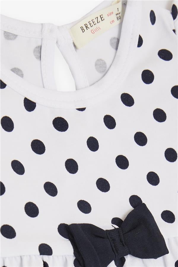 Baby Girl Short Romper with Polka Dot and Bow, White (4 Months-1.5 Years)