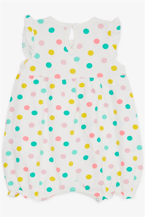 Baby Girl Short Romper with Polka Dot and Bow, Ecru (4 Months-1.5 Years)