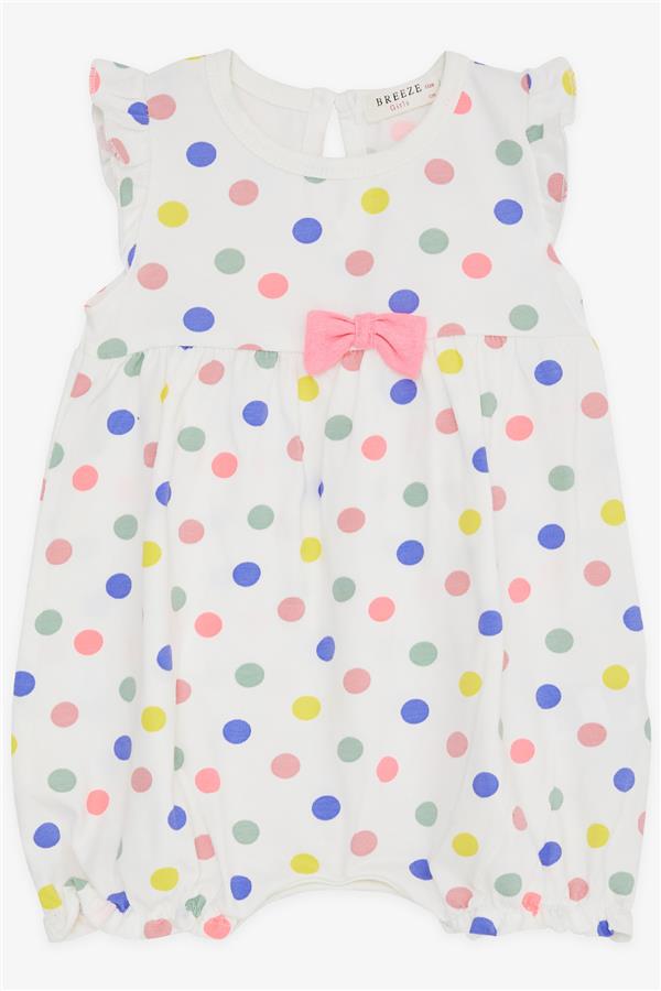 Baby Girl Short Romper with Polka Dot and Bow, Ecru (4 Months-1.5 Years)
