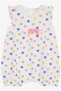 Baby Girl Short Romper with Polka Dot and Bow, Ecru (4 Months-1.5 Years)