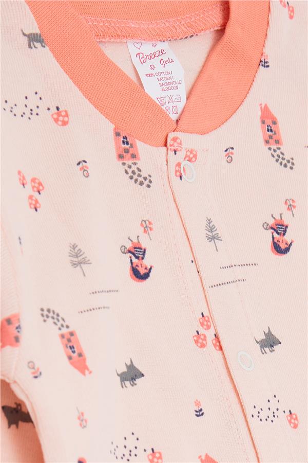 Baby Girl Footed Romper, Forest Theme, Girl's Pattern, Salmon (0-6 Months)