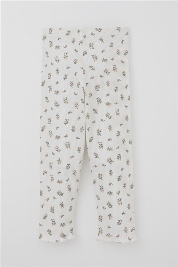 Baby Girl Pajama Set with Floral Pattern and Buttoned Shoulders, Ecru (9 Months-3 Years)