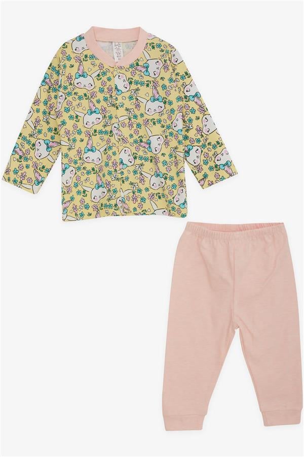 Baby Girl Pajama Set with Floral Pattern and Bunny Print, Yellow (4-9 Months)