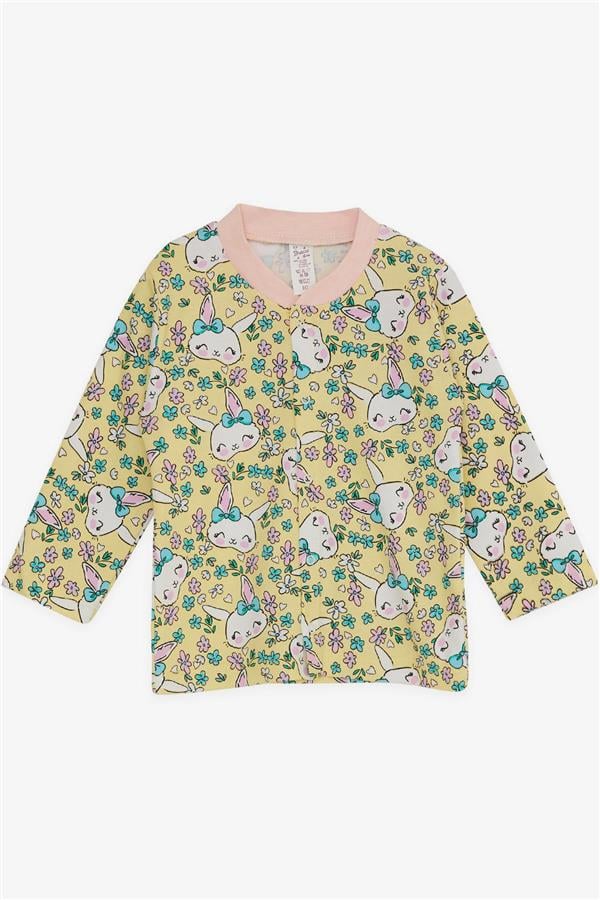 Baby Girl Pajama Set with Floral Pattern and Bunny Print, Yellow (4-9 Months)