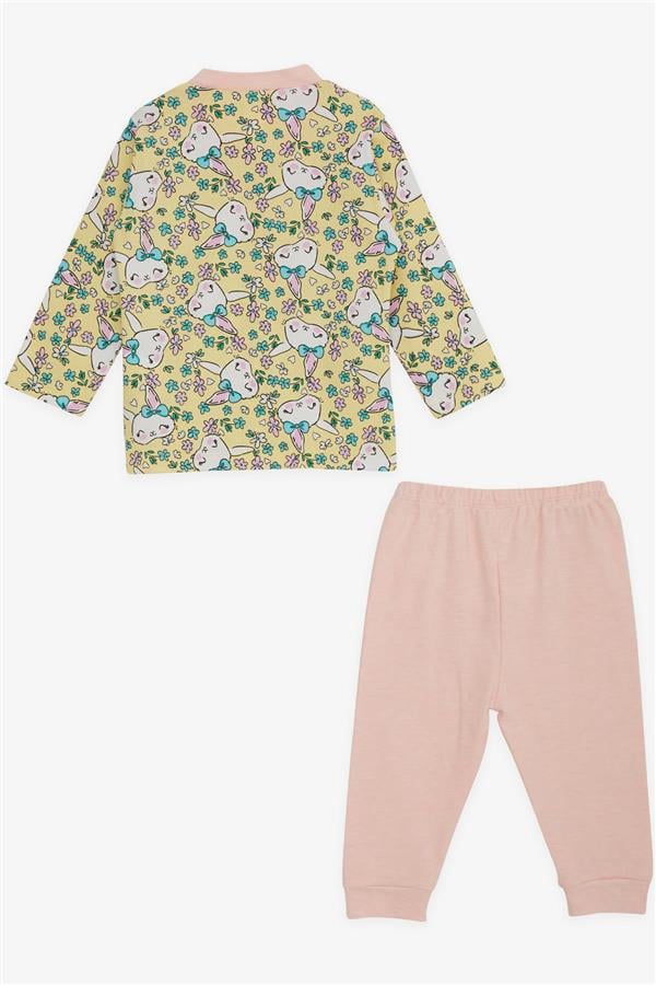 Baby Girl Pajama Set with Floral Pattern and Bunny Print, Yellow (4-9 Months)