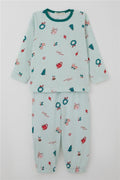 Baby Girl Pajama Set, Cheerful Season Christmas Theme, Aqua Green (9 Months-3 Years)