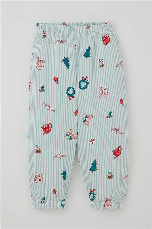 Baby Girl Pajama Set, Cheerful Season Christmas Theme, Aqua Green (9 Months-3 Years)