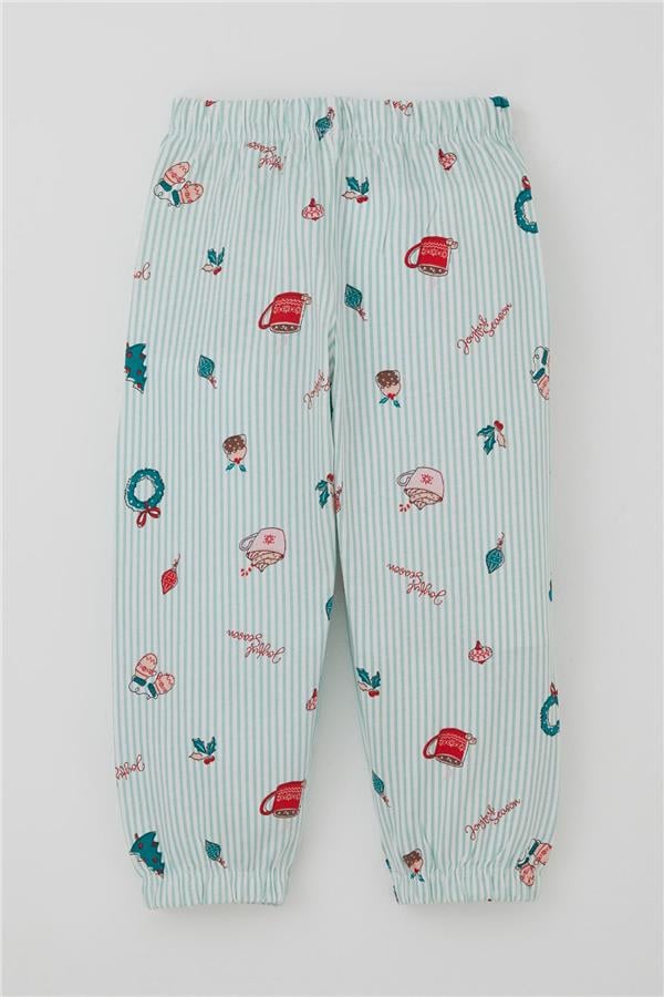 Baby Girl Pajama Set, Cheerful Season Christmas Theme, Aqua Green (9 Months-3 Years)