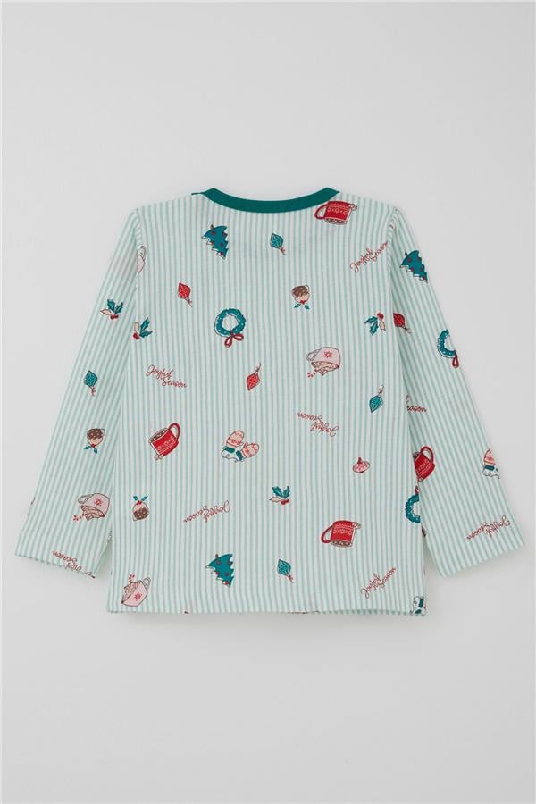 Baby Girl Pajama Set, Cheerful Season Christmas Theme, Aqua Green (9 Months-3 Years)