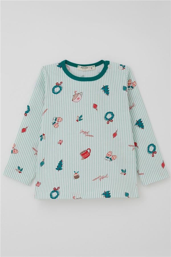 Baby Girl Pajama Set, Cheerful Season Christmas Theme, Aqua Green (9 Months-3 Years)