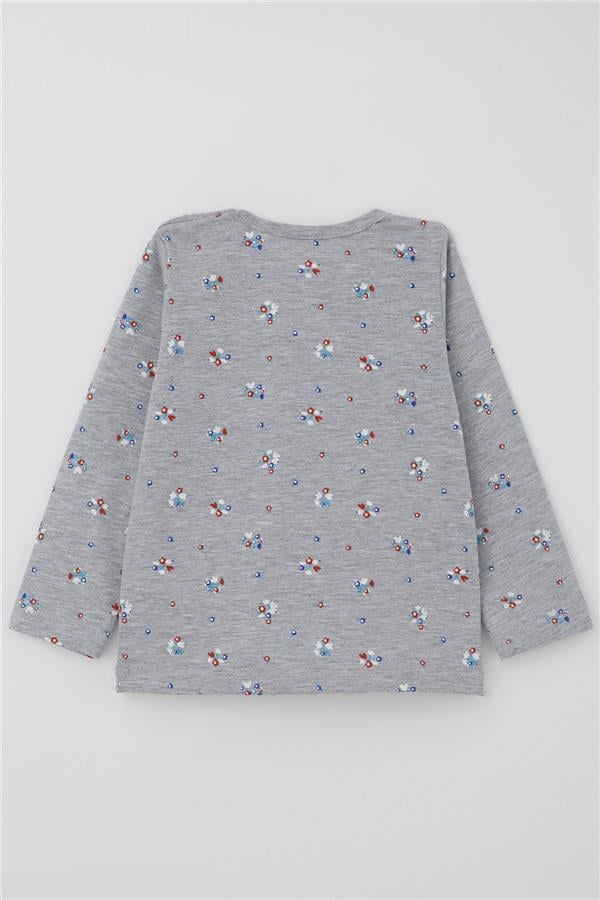 Baby Girl Pajama Set Colorful Floral Pattern Grey Melange (9 Months-3 Years)