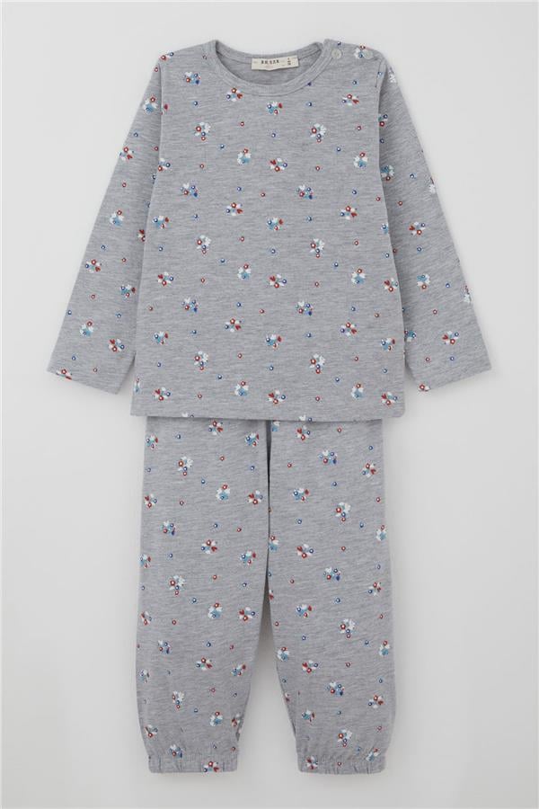 Baby Girl Pajama Set Colorful Floral Pattern Grey Melange (9 Months-3 Years)